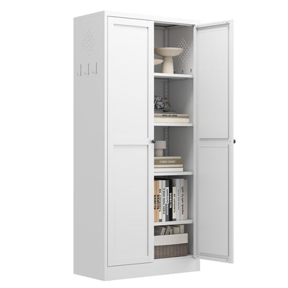 FOSTOKO Kitchen Pantry Cabinet, 61 Inch Tall Storage Cabinet, Metal Cabinet with Doors and Adjustable Shelves, Food Pantry Storage Cabinet for Kitchen Room, White