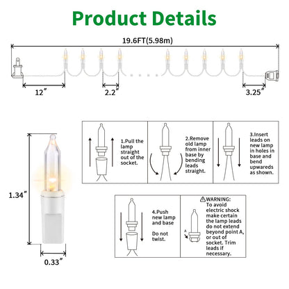 LAMPHOME 100 Count Clear Christmas String Lights, 19.6ft White Wire Fairy Lights, UL Certified Waterproof Indoor & Outdoor String Lights for Xmas Tree, Patio, Wedding, Mother's Day Decor