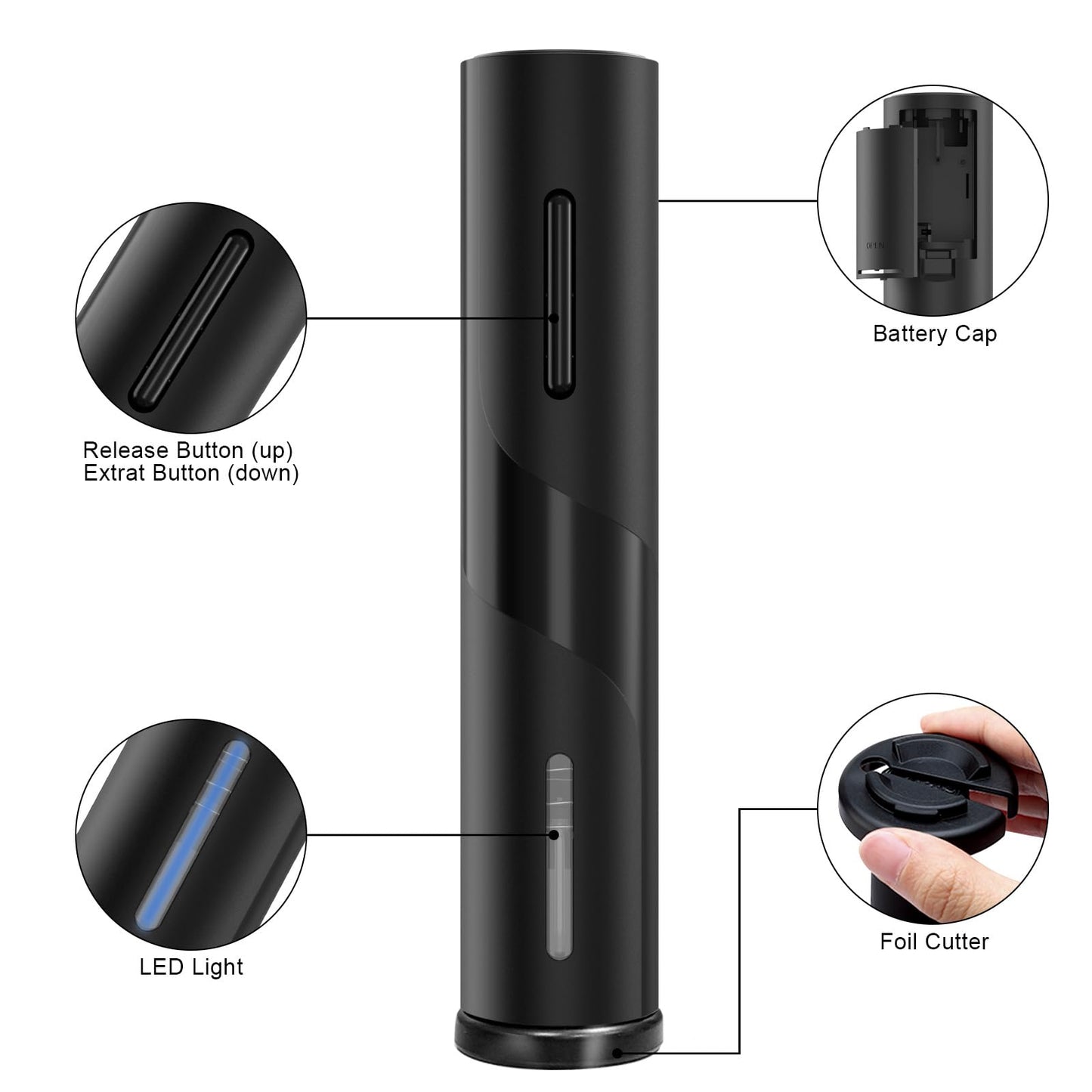 COKUNST Electric Wine Opener, Battery Operated Wine Bottle Openers with Foil Cutter, One-click Button Corkscrew Remover for Home Kitchen Party Wedding