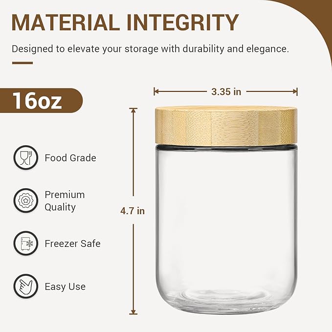 NETANY 6-pack 16oz Glass jars