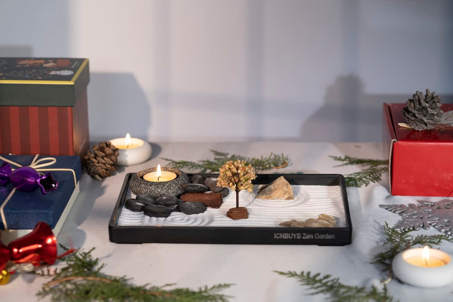ICNBUYS Handmade Pebble Tea Light Candle Holder Handcrafted Tealight Holder for Zen Garden, Altar, Mantle, Desk, Table, Shelf