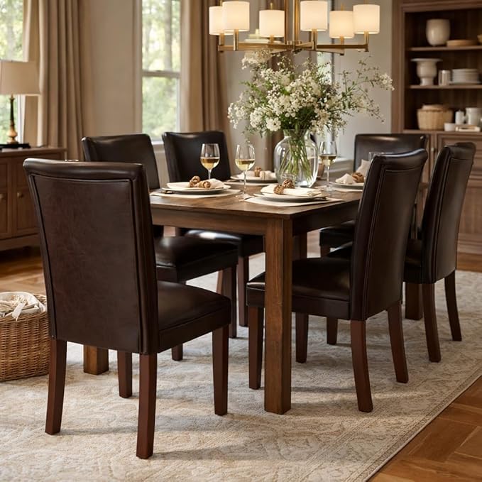 HomePop Parsons Upholstered Accent Dining Chair, Dark Brown Faux Leather