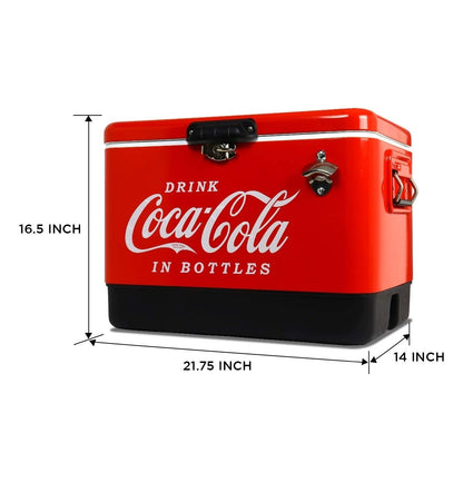 Coca-Cola Ice Chest Cooler - Portable Ice Bucket with Bottle Opener, Vintage Style, Insulated for Camping, Beach, Picnic, RV, BBQs, Tailgating, Fishing, Stainless Steel 85 Can Ice Box, 51L (54 qt)