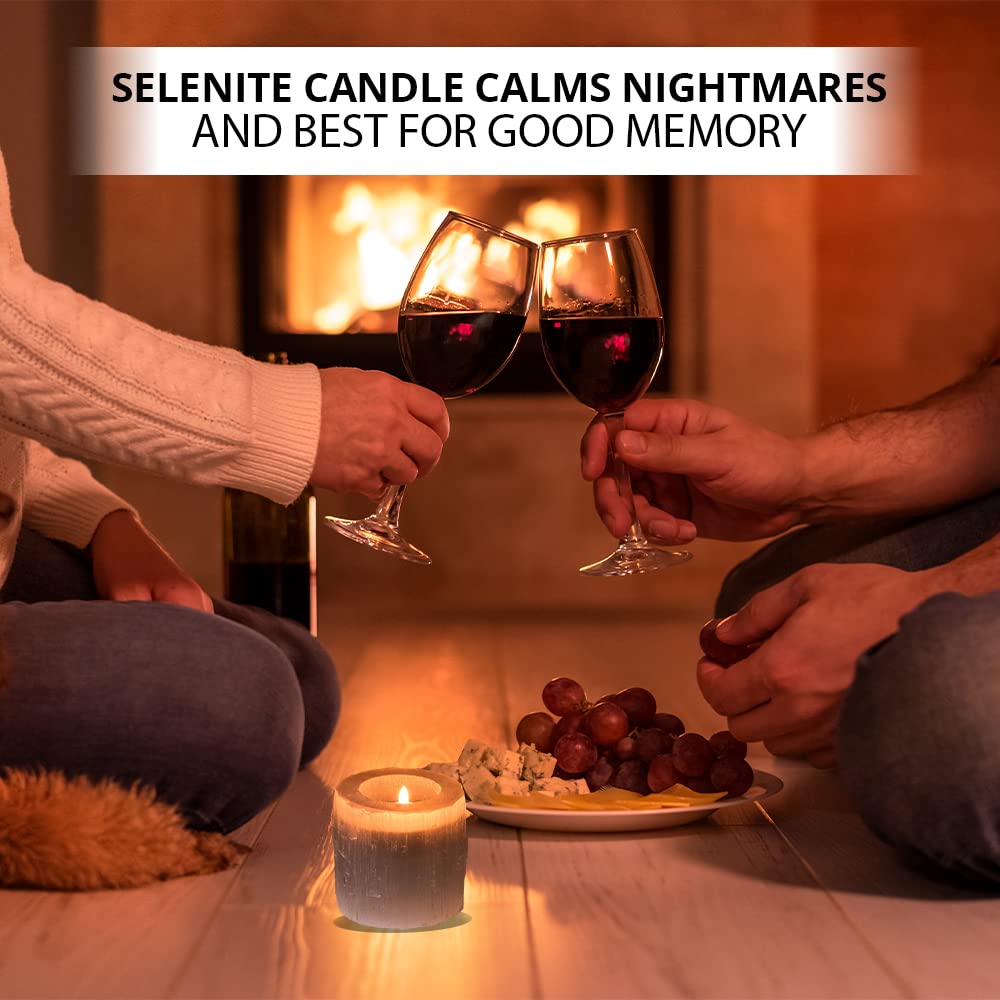 NORTHLANDZ Selenite Crystal Candle Holder, Hand Crafted Morocco Tealight Candlestick Holder for Healing, Meditation & Yoga, Ideal for Gift & Bedroom Decor