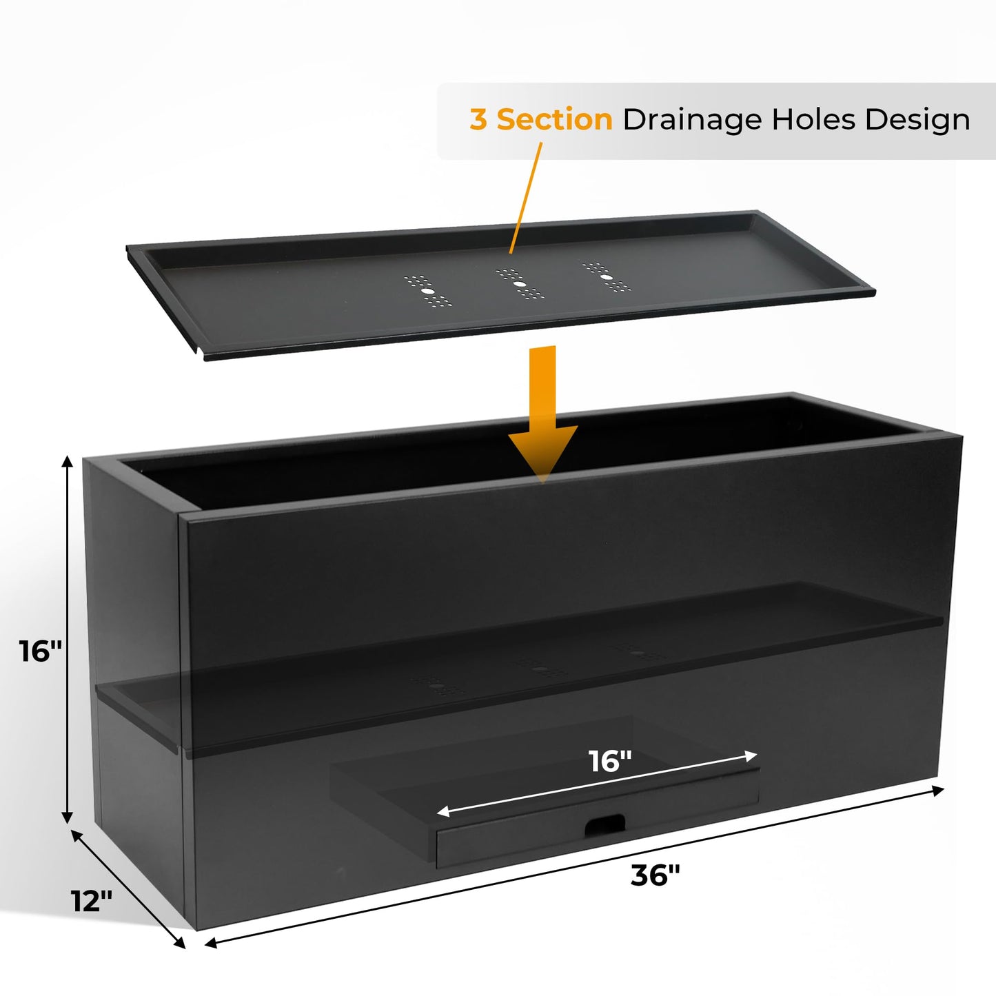 Greens Word Large Galvanized Steel Planter Box for Indoor/Outdoor Use – 36.2" L x15.7 W x12.2 H, Black Powder Coated Heavy-Duty Metal Flower Pot