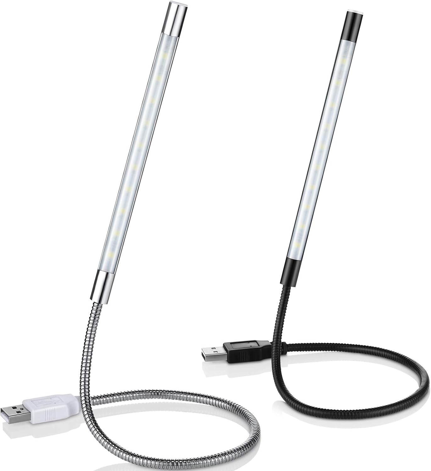 Mudder 2 Pieces USB LED Light for Laptop Keyboard Light Gooseneck Computer Lamp Flexible Stick Dimmable LED Lamp Touch Switch for Reading Book(Black, Silver)