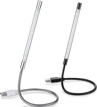 Mudder 2 Pieces USB LED Light for Laptop Keyboard Light Gooseneck Computer Lamp Flexible Stick Dimmable LED Lamp Touch Switch for Reading Book(Black, Silver)
