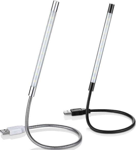 Mudder 2 Pieces USB LED Light for Laptop Keyboard Light Gooseneck Computer Lamp Flexible Stick Dimmable LED Lamp Touch Switch for Reading Book(Black, Silver)
