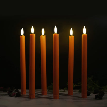 Stmarry Flameless Orange Taper Candles with Remote - 10 Inch LED Candlesticks Flickering, Realistic 3D Flame with Wick, Warm White Light, Thanksgiving Fall Autumn Decor for Home, Timer - Set of 6