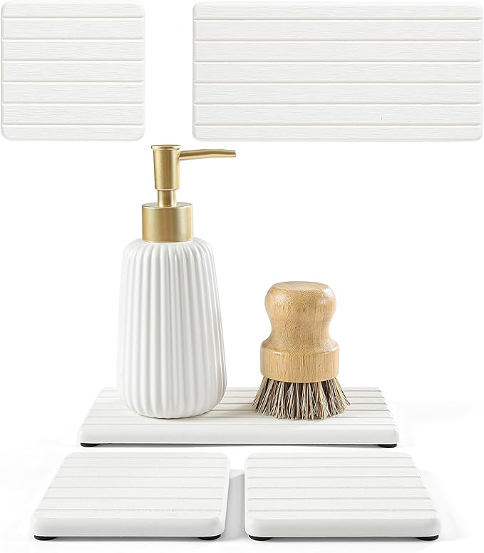 Diatomaceous Earth Sink Organizer Tray Set, Faucet Splash Guard