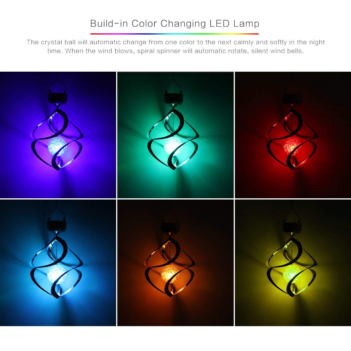 Powstro Solar Hanging Crystal Ball LED Lamp for Lawn Garden Outdoor Decor