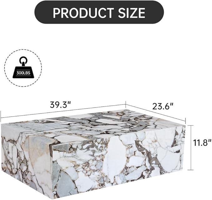 Faux Marble White Coffee Table, Rectangle MDF Living Room Table, Center Table