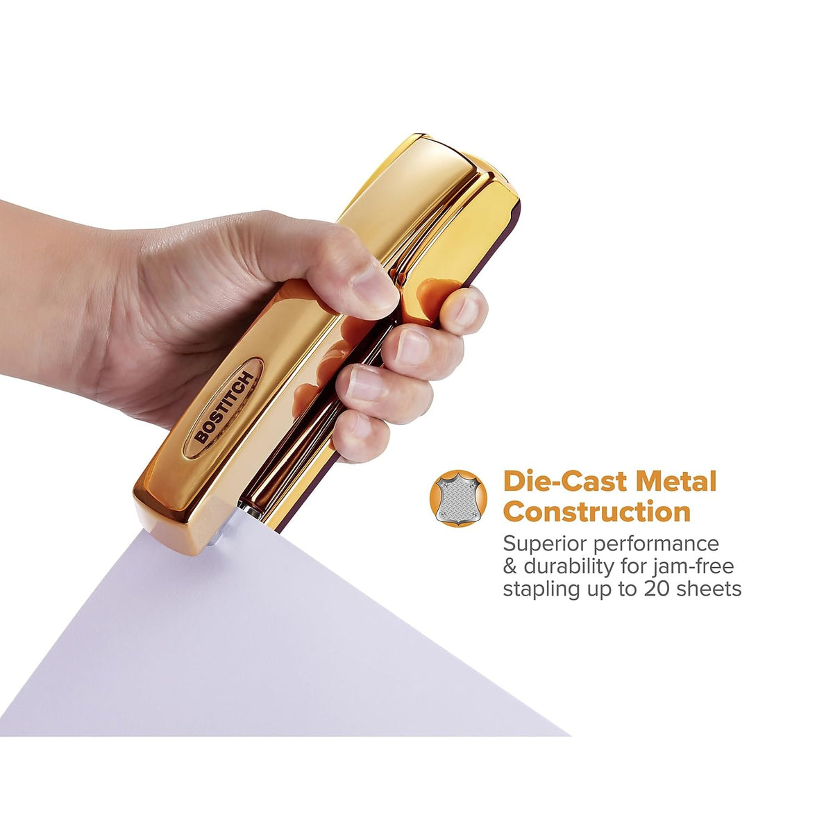 Bostitch Office Professional Metal Executive Stapler, 20 Sheet Capacity, Gold Chrome (B5000-GOLD)