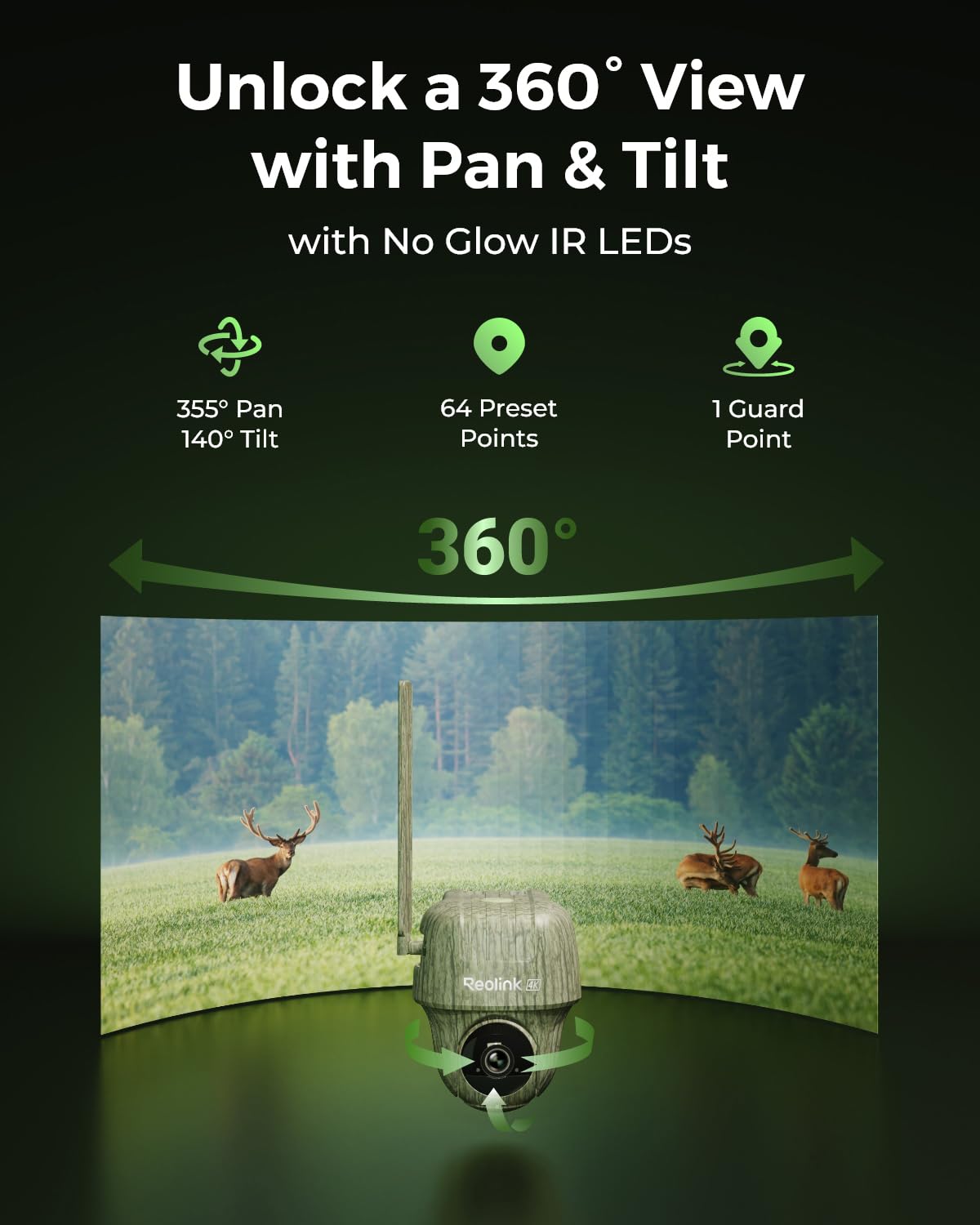 REOLINK 4K Cellular Trail Camera, 3G/4G LTE 360° True Security Camera Wireless Outdoor, Animal Recognition, No-Glow IR, Smart Motion Activated, 32GB SD+SIM Card Included, Go Ranger PT+Solar Panel 2