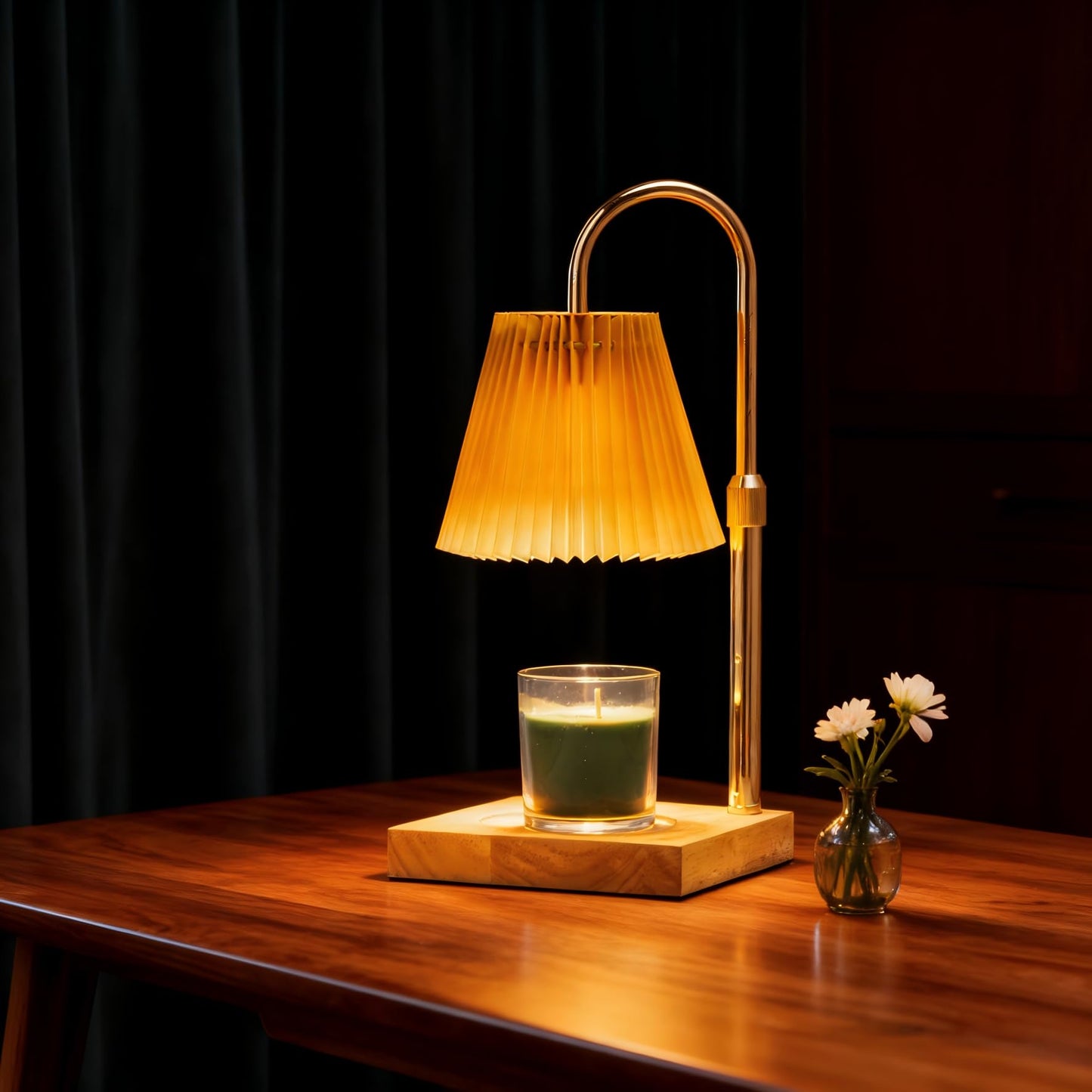 Candle Warmer Lamp with Timer Dimmable,Wax Warmer Lamp with Pleated lampshade,Height Adjustable Candle Warmer with 2 Bulbs,Gifts for Women Mom,House Warming Gifts New Home Bedroom Decor