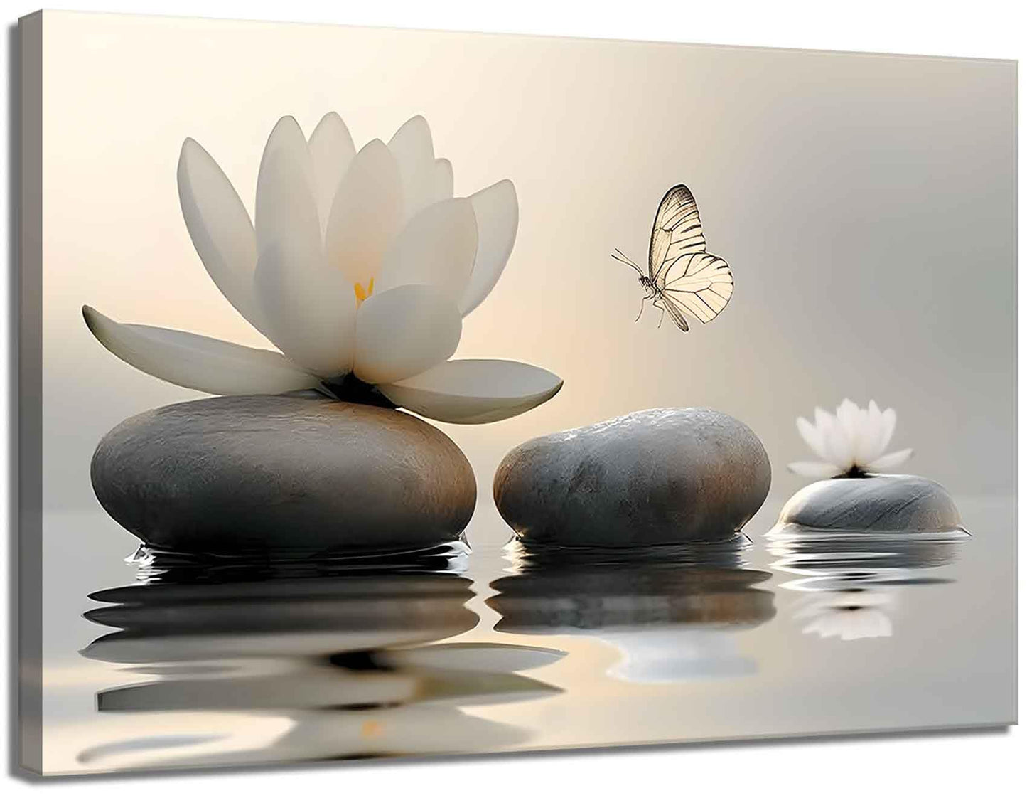 Zen White Lotus Canvas Wall Art Bathroom Decor Painting Pictures Living Room Meditation Spa Posters Prints for Modern Spiritual Yoga Bedroom Decoration Ready to Hang