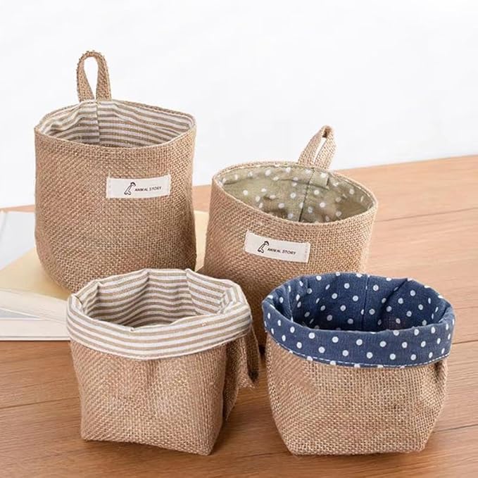 4 Pack Wall Hanging Storage Bags Hanging Storage Bags Cotton Linen Storage