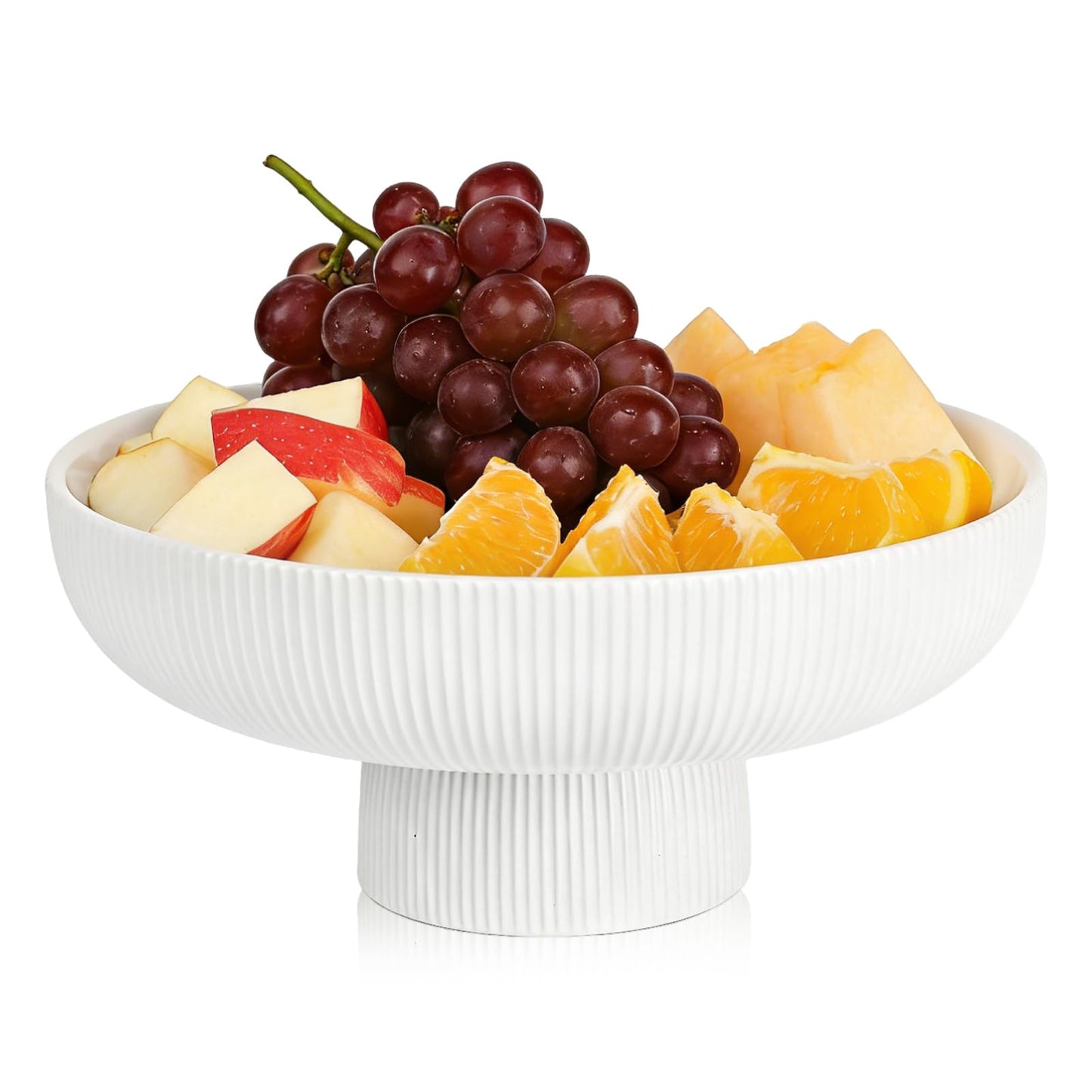 FAAYUCK Ceramic Fruit Bowl, 10" White Fruit Bowl for Kitchen Counter with Drainage Hole, Removable Pedestal Fruit Bowl with Non-Slip Pad, Large Decorative Fruit Bowl for Fruit, Vegetable, Salad, Snack