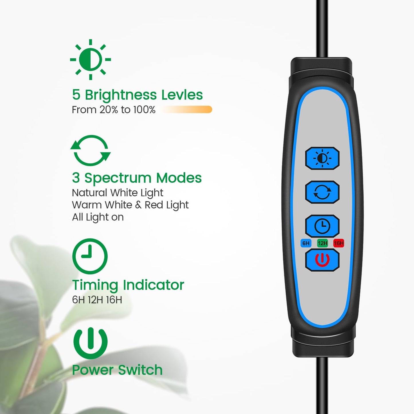 Garpsen Grow Lights for Indoor Plants, Full Spectrum 65'' Plant Light with Gooseneck, 3 Colors Modes and 5 Dimmable Levels, 6/12/16H Timer, 80 LED Height Adjustable Grow Lamp for Plants(Soil Insert)