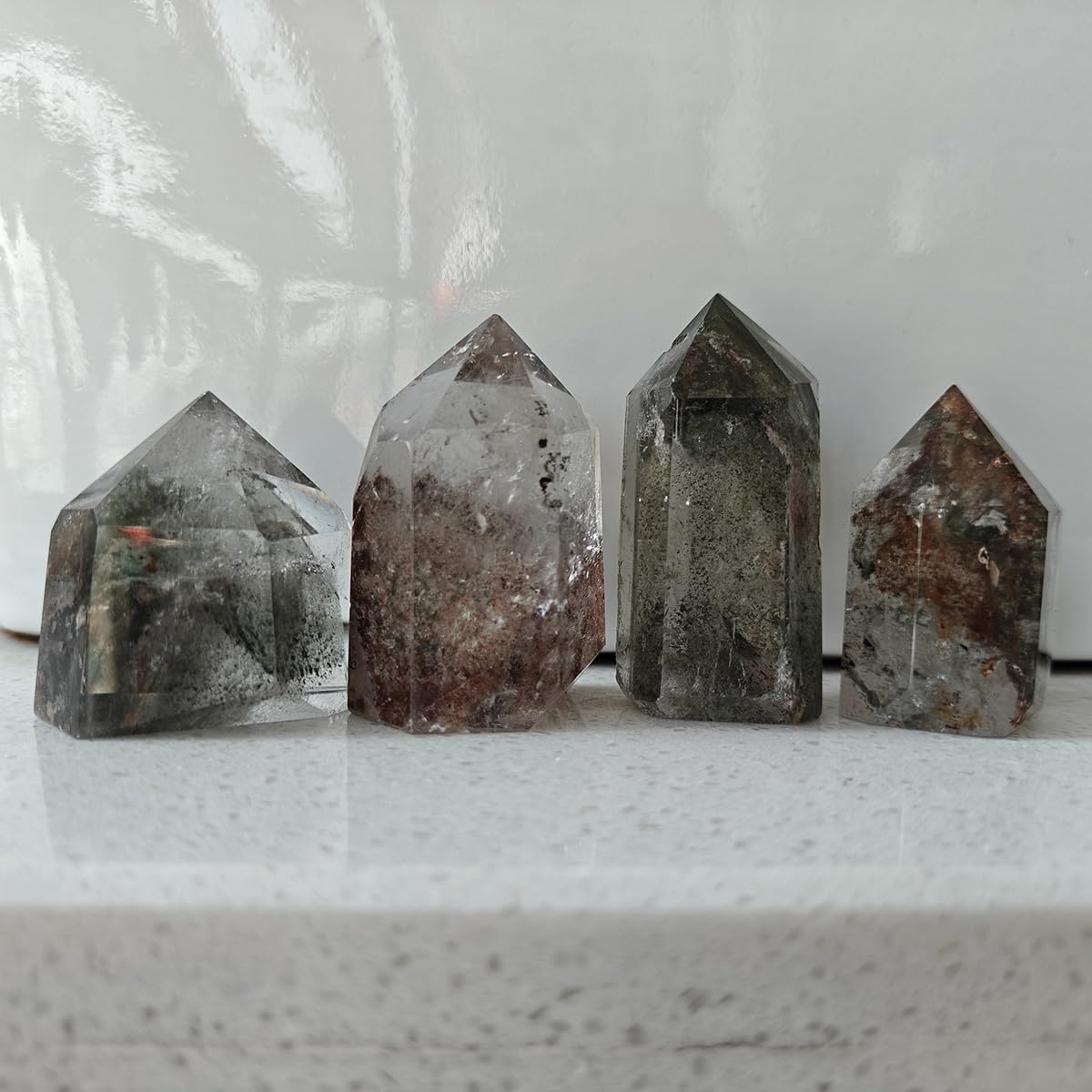 jdflying 1PC Ghost Crystal Tower Healing Crystal Wand Phantom Quartz Point Garden Quartz Obelisk with Lodalite Natural Stone for Reiki Healing Spiritual Meditation Home Decor Crystal Collection