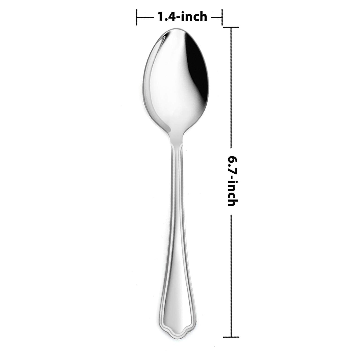 Teaspoon Set of 12, E-far 6.7 Inch Stainless Steel Spoons for Kitchen or Restaurant, Non-toxic & Mirror Polished, Scalloped Edge & Dishwasher Safe
