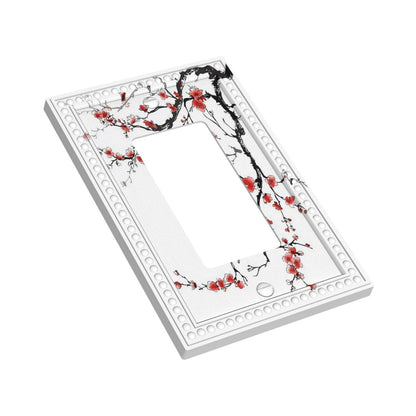 Cherry Blossom 1 Gang Rocker/GFCI Outlet Light Switch Wall Plate Cover Faceplate Decorative Faceplate Chinese Traditional Antique Ink Painting Art Plum Floral Bathroom Home Living Room Bedroom Decor