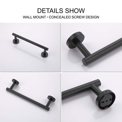 TASTOS 12 Inch Black Single Towel Bar Rack, SUS 304 Stainless Steel Round Bathroom Towel Bar Heavy Duty Towel Holder Kitchen Towel Rod, Wall Mount with Screws Towel Bar Rod Matte Black Finish