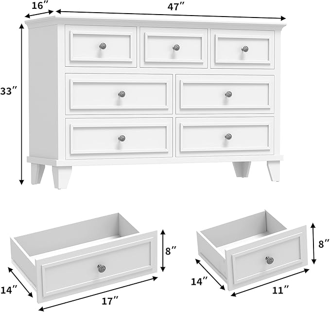IDEALHOUSE 7 Drawer Dresser, Large Wooden Storage Chest of Drawers