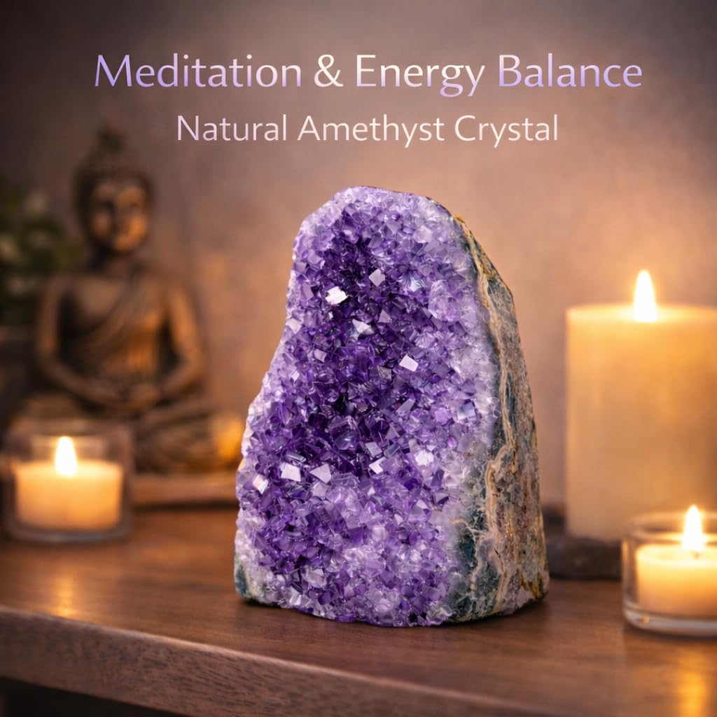 Natural Amethyst Cluster Crystal (0.5–1 lb) Raw Purple Amethyst Druzy Geode from Brazil – Healing Crystal for Meditation, Chakra Energy Balance, Reiki, Spiritual Decor & Home Decoration