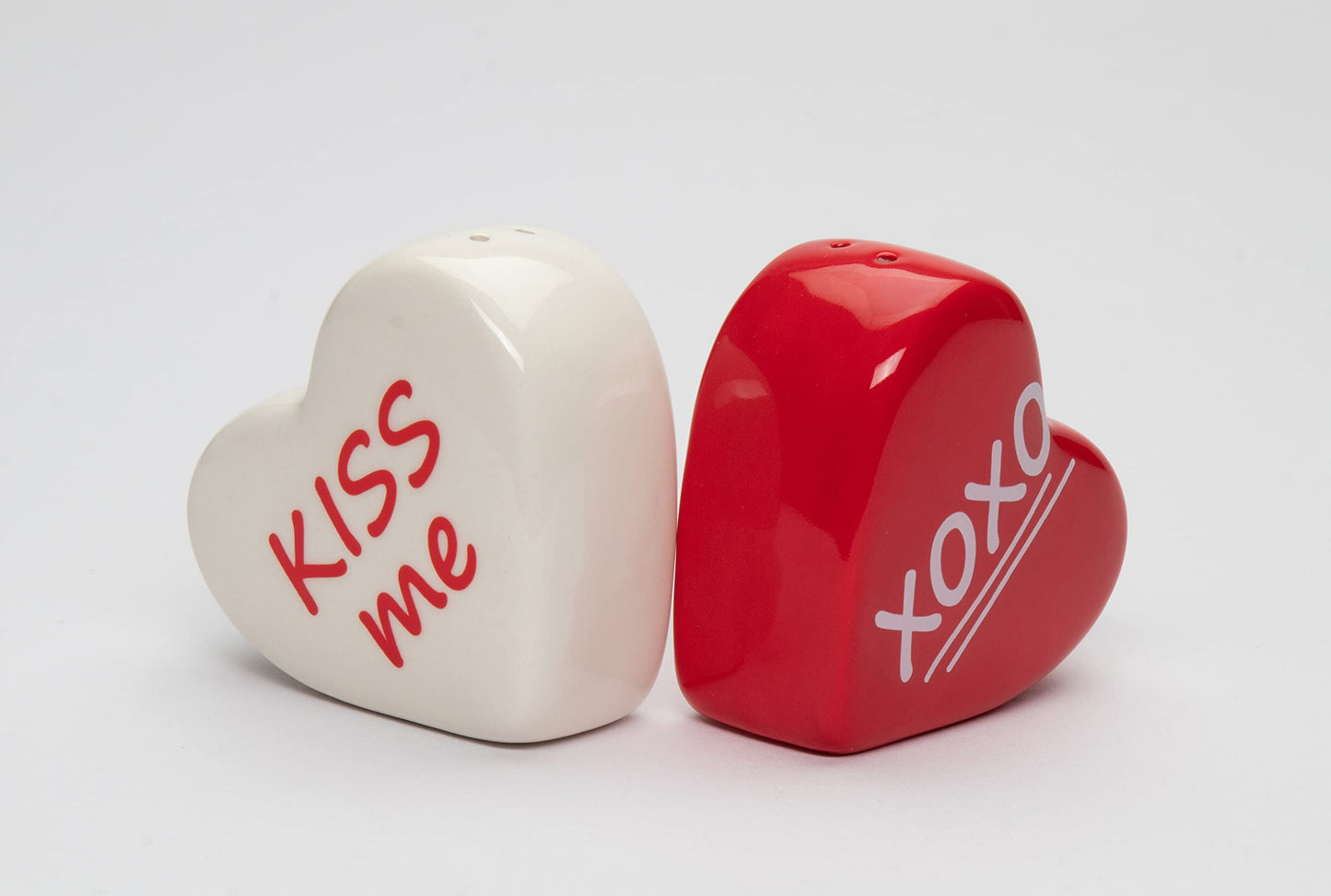 21064 Fine Ceramic Valentine Kiss Me Love Red Heart Salt & Pepper Shakers Set, 2-1/2" H