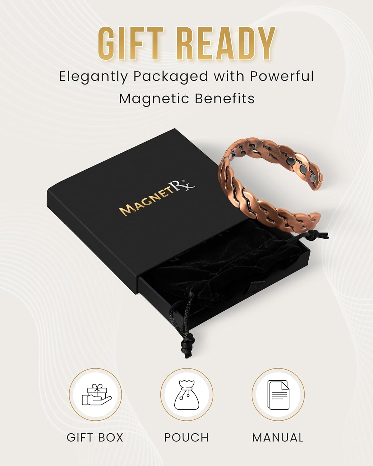 MagnetRX® Pure Copper Magnetic Bracelet - Magnetic Copper Bracelets for Men - Adjustable Cuff + Gift Box (Twisted Copper)