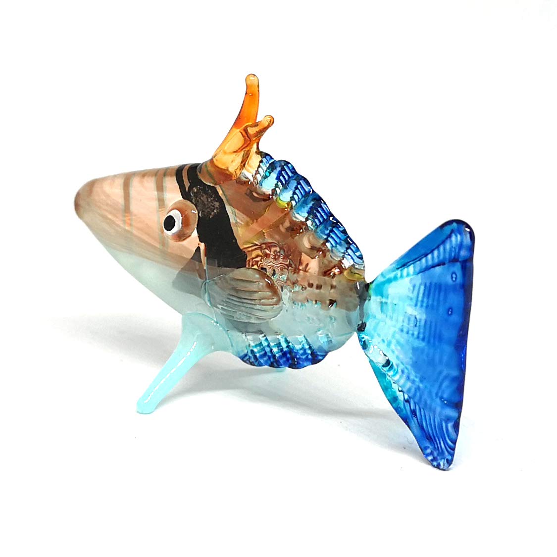 ZOOCRAFT Handmade Glass Fish Figurine Miniature Sea Life Sculpture Collectible Art Decor Blue Long 3 Inch