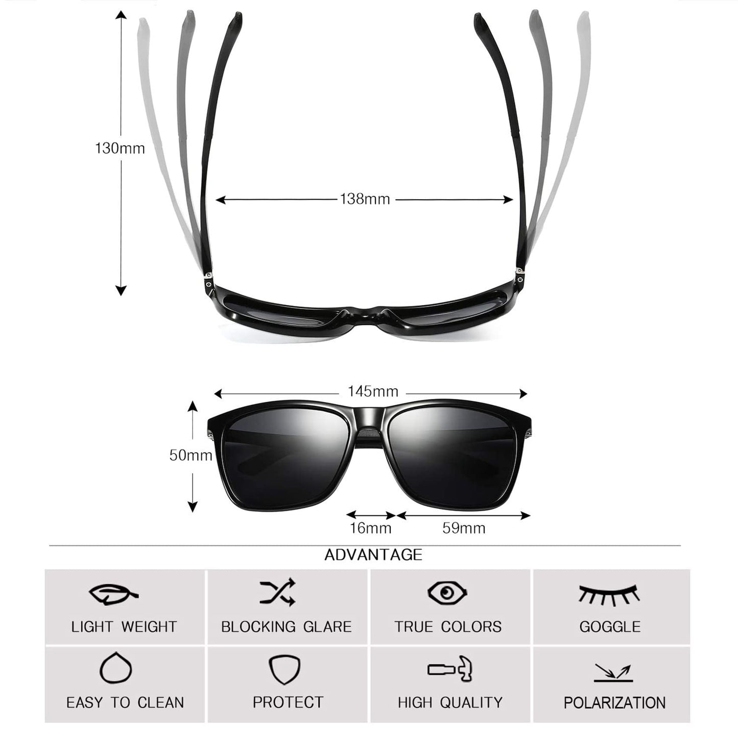 Polarized Sunglasses for Men Aluminum Mens Sunglasses Driving Rectangular Women Sun Glasses (Grey Lens/Black Frame)
