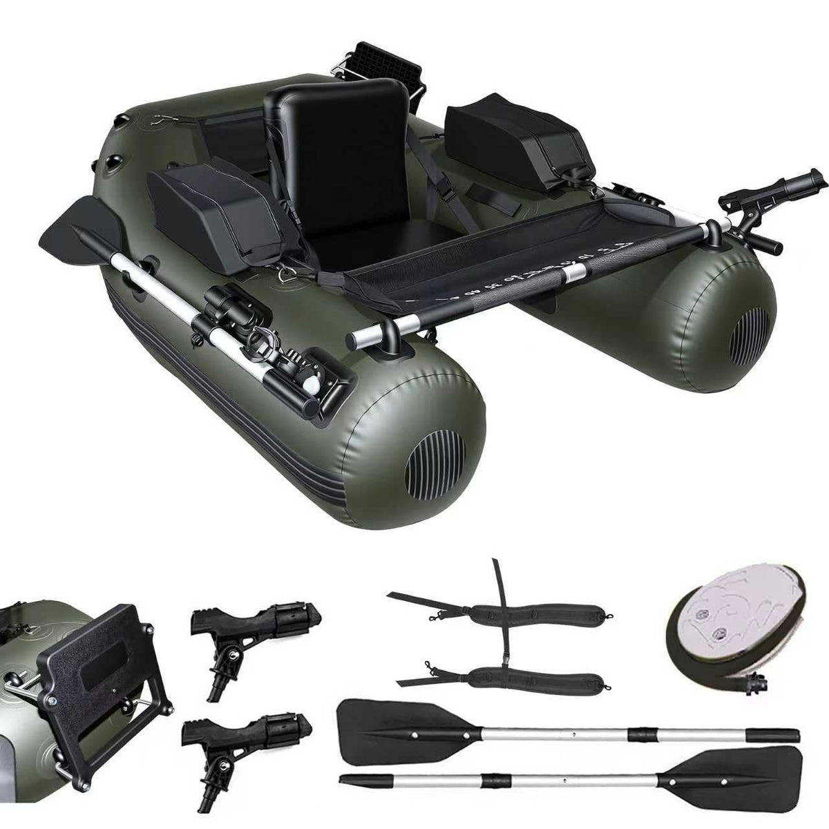 Xproutdoor Fishing Float Tube, Belly Boat Fishing with Pump, Fish Ruler, Adjustable Straps, Storage Pockets, 2 Oars, 2 Rod Holders, Motor Bracket Inflatable Float Tube for 330 LBS Load Capacity