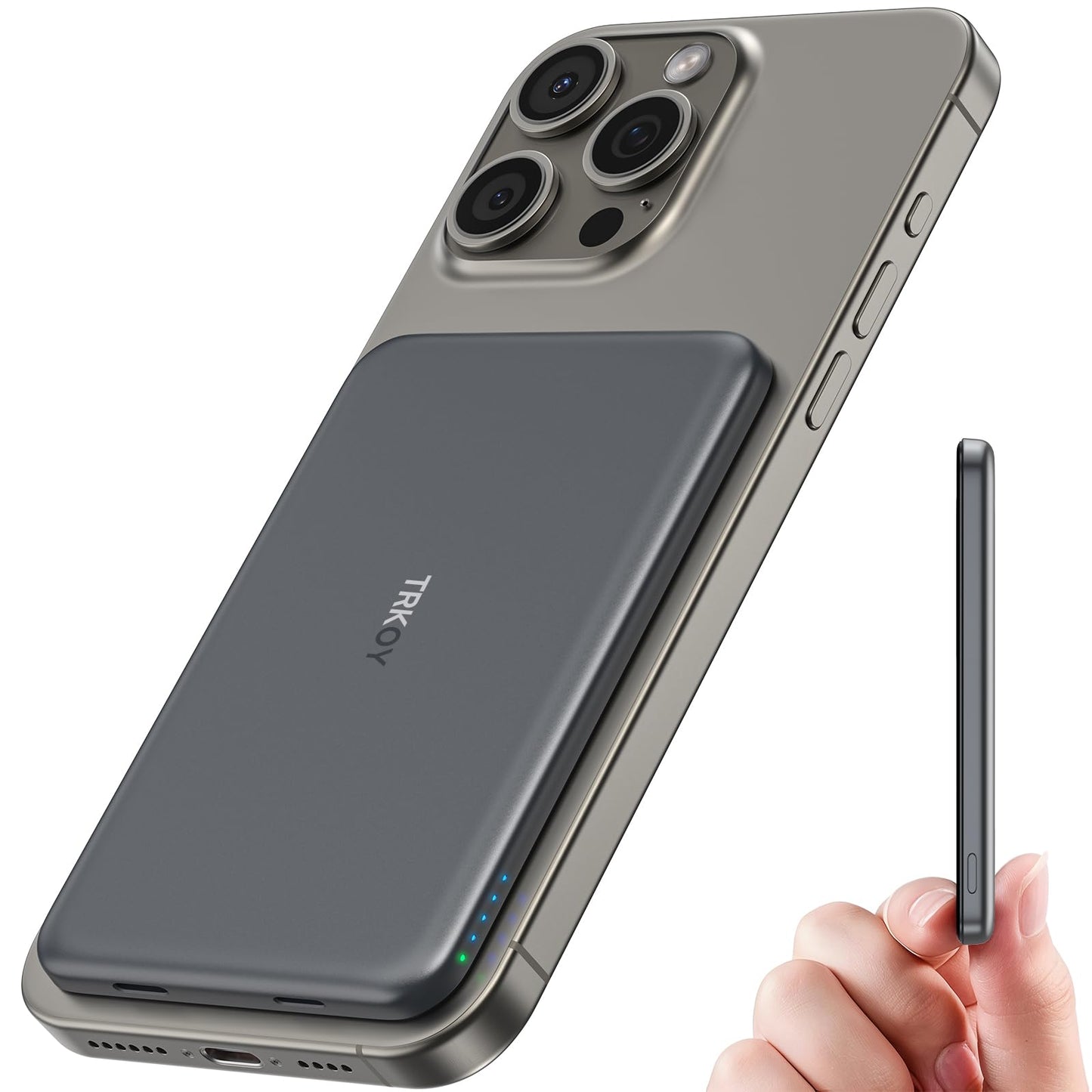 For Magsafe Power Bank, Ultra-Slim Wireless Portable Charger, 5000mAh Magnetic Power Bank Fast Charging with USB-C, Smartphones Battery Pack Compatible with iPhone 17/16/15/14/13/12 Series, Space Gray