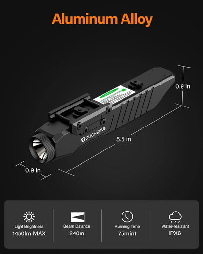TOUGHSOUL Tactical Flashlight 1450 Lumen Picatinny Rail MLOK Mounted with Momentary Strobe Function Rifle Flashlight (Picatinny+Mlok)