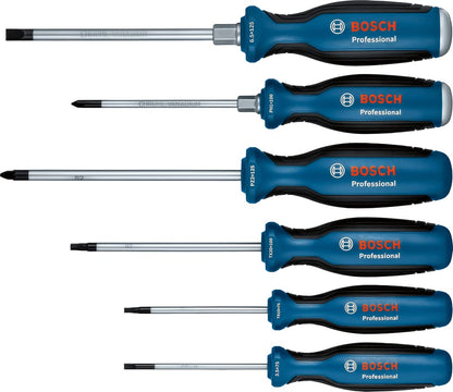 Bosch Professional 6-Piece Screwdriver Set (SL/PH/PZ/TX, incl. SL 3.5x75 mm, TX 20x100 mm, TX 15x75 mm, SL 6.5x125 mm, PZ 2x125 mm, PH 1x100 mm, Inlay)