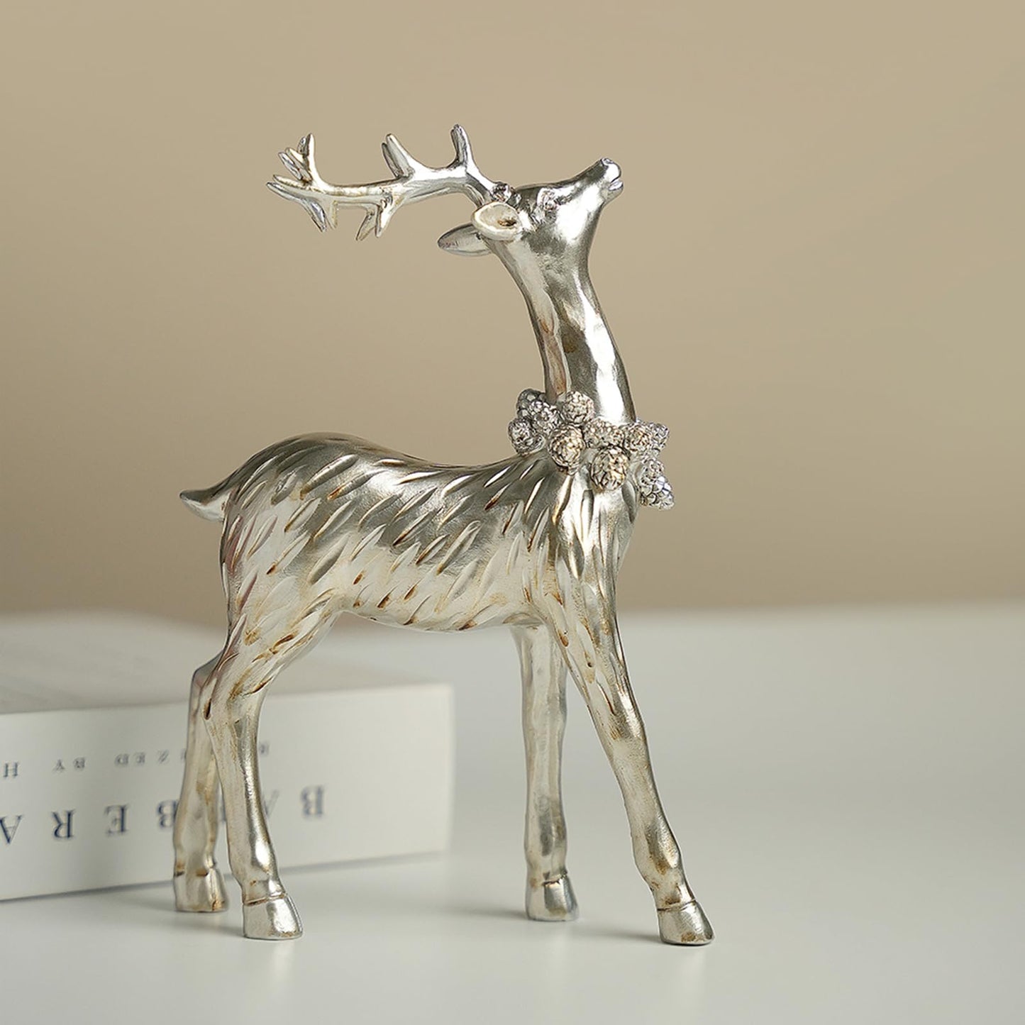 Zensounding 2PCS Christmas Deer Pendant Bedding and Standing Gold Deer Resin Home Decoration Suitable for Fireplace Living Room Dining Table Christmas Decoration (Silvery)