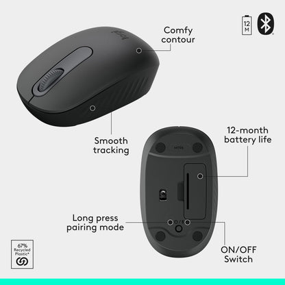 Logitech K250 Bluetooth Keyboard with Numpad, Easy Connectivity, Compact Wireless Keyboard Made with Recycled Plastic, Spill-Resistant, Comfortable Keys - Windows/MacOS - Graphite