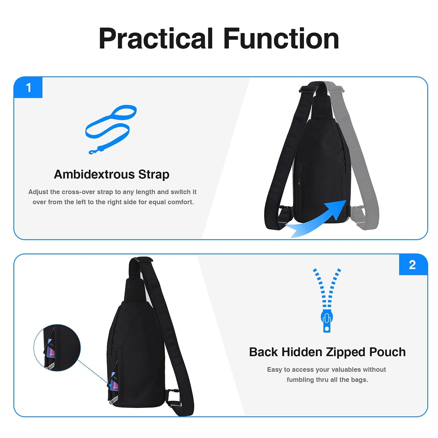 WATERFLY Small Crossbody Sling Backpack,Anti Theft Backpack for Traveling Mini Sling Purse Chest Bags for Men&Women Multipurpose Casual Daypack Hiking Shoulder Bag