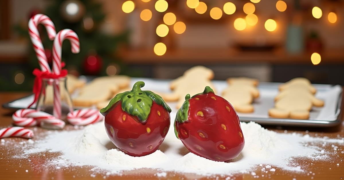 Strawberry Salt and Pepper Shakers, 2-Piece Ceramic Spice Jars, Cute Kitchen Decor, Novelty Gift for Christmas, Housewarming