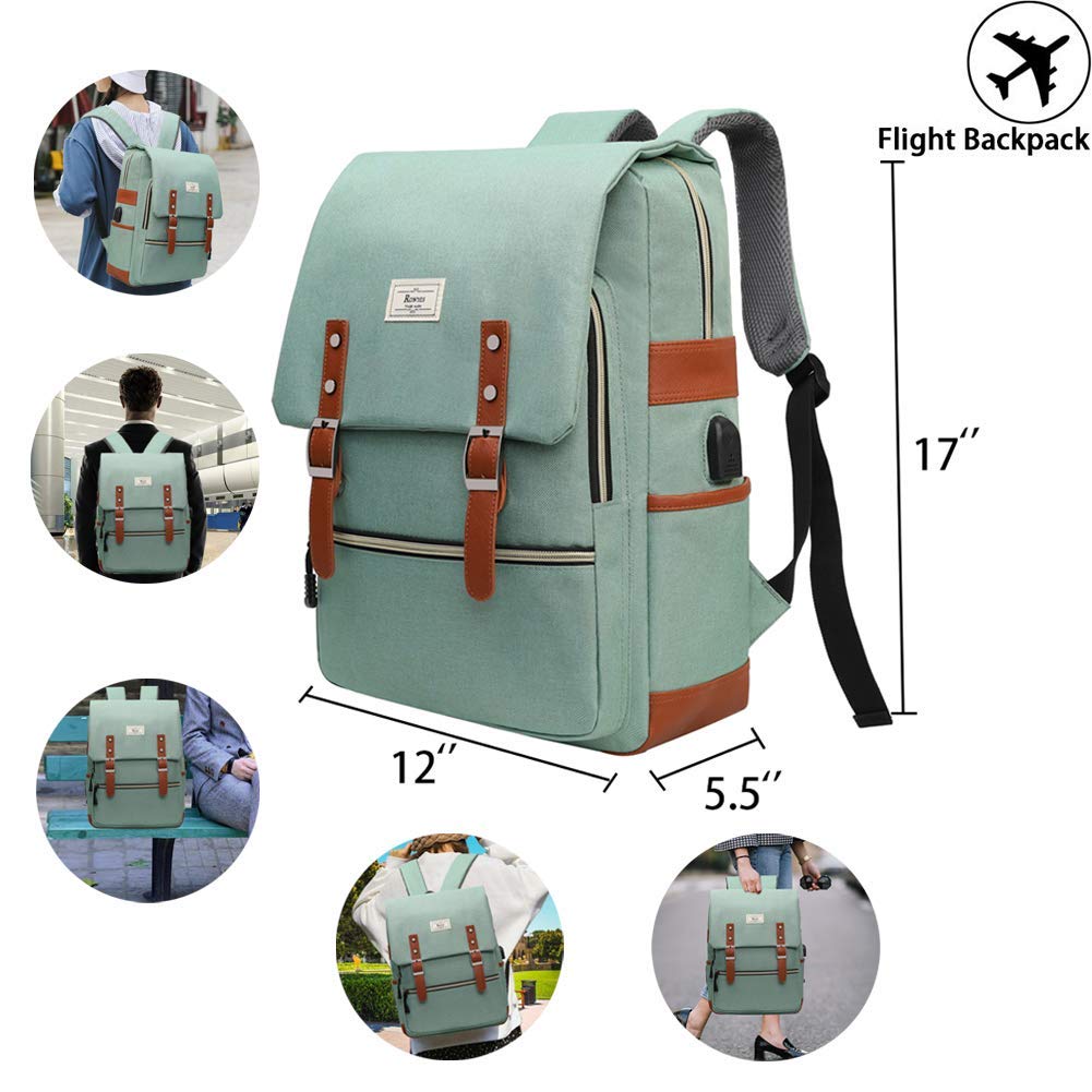Ronyes College Bag Fits up to 15.6’’ Laptop Casual Rucksack Waterproof Business Travel School Backpack Daypacks with USB Unisex(LightGreen)