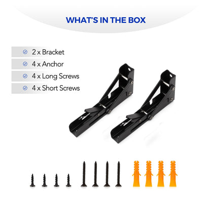 Ravinte 10 Inch Folding Shelf Brackets - Matte Black Collapsible Heavy Duty Brackets for Table Bench - Space Saving, 2 Pack ﻿