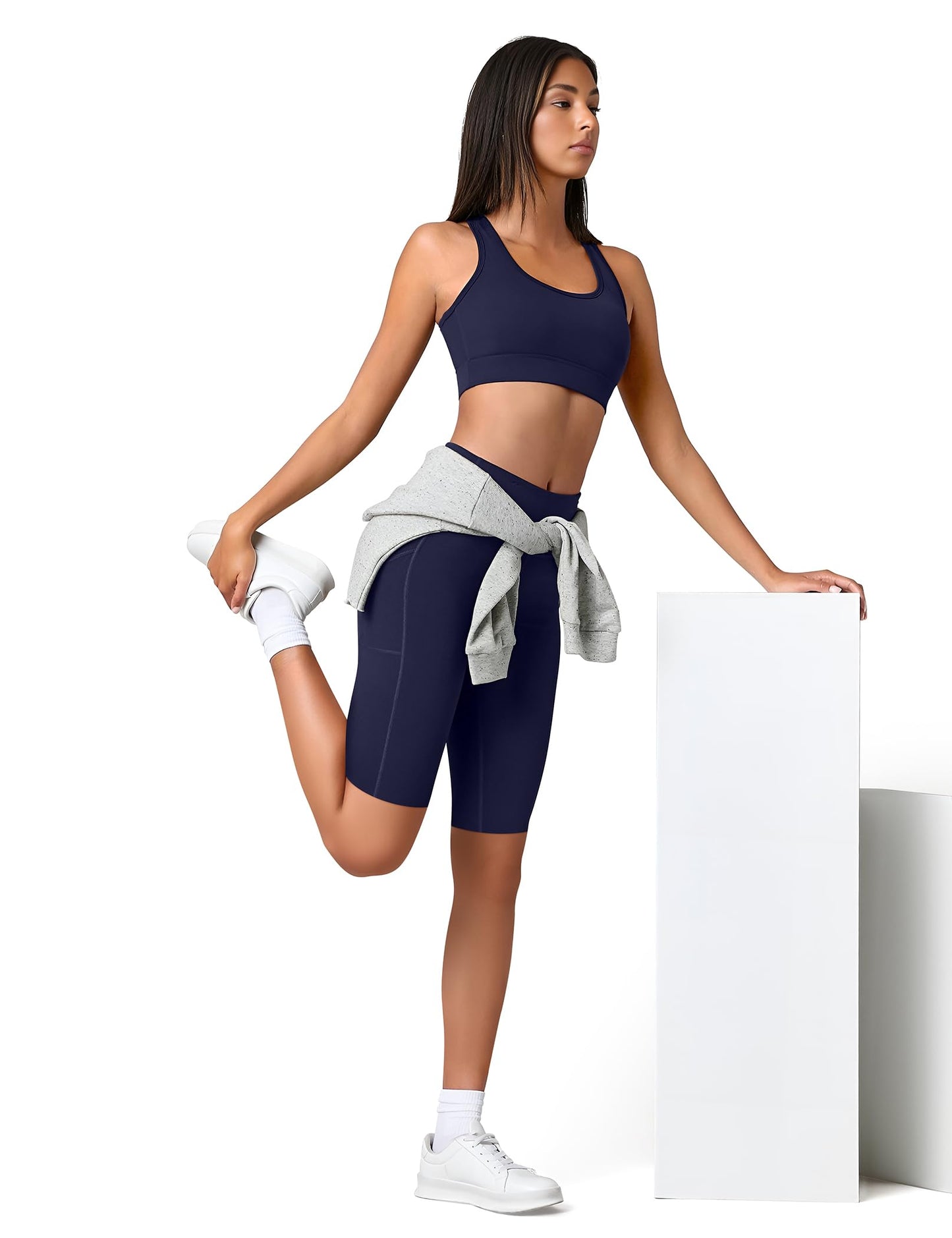 SUNCLOVE 3 Pack Biker Shorts for Women Tummy Control Workout Yoga Gym Running Shorts with Pockets