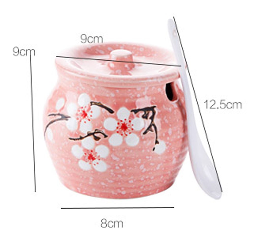 Ceramic Flower Sugar Bowl Seasoning Pot Salt Pepper Storage Jar