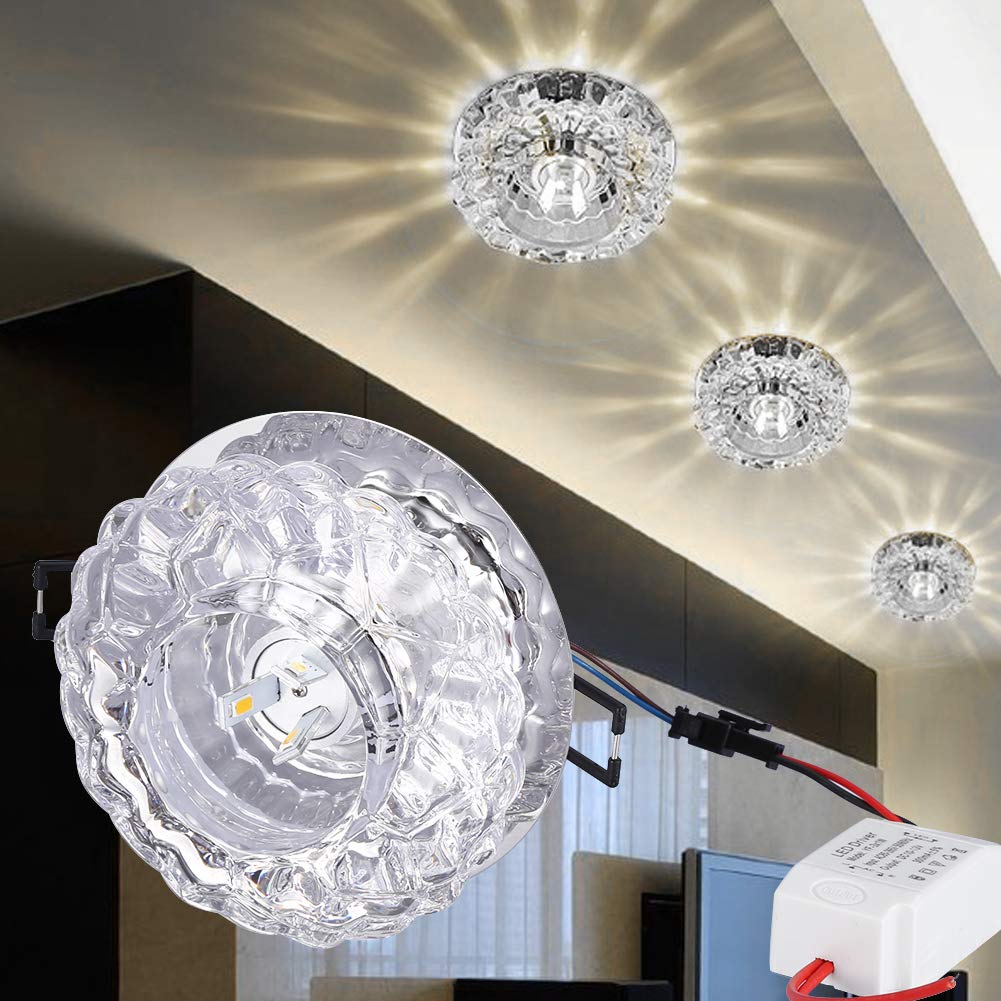 Haofy Ceiling Crystal Light Fixture, LED Recessed Lamp, Modern Chandelier Home Lighting Fixtures for Bathroom, Living Room, Porch, Kitchen, Bedroom, Hallway(Cold Light)