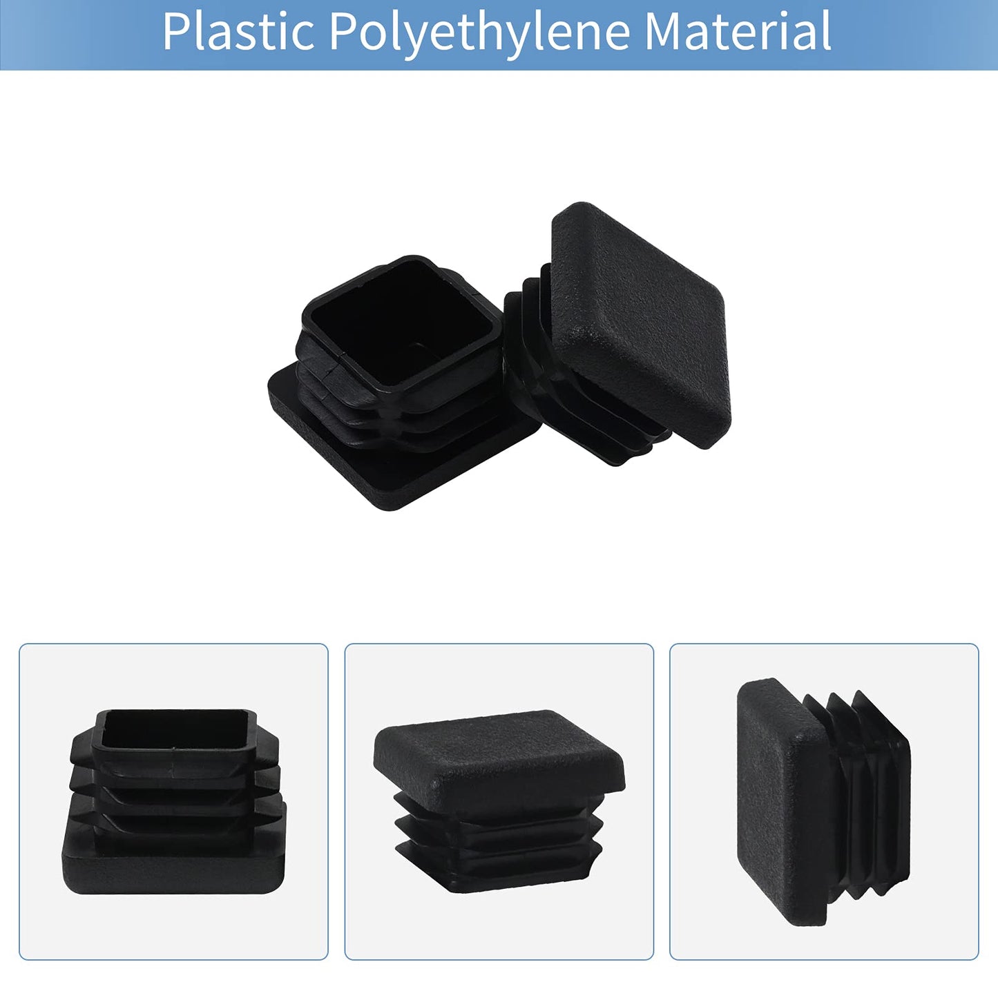WZB 1 1x1 Square Tube End Cap Plastic Plugs 12 Pack, 1x1 1 Inch Square Tubing Plug 1x1 Tube End Caps Fence Post Pipe Cap Cover Tubing Insert Chair Glide Finishing Plugs, Black
