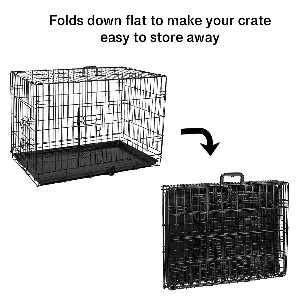 Wowsubli Dog Crate 48 inch Pet Cage for Large Dogs, Black Folding Metal Training Kennel Cat Puppy Animal Transport with Solid Tray 2 Door 4 Lock