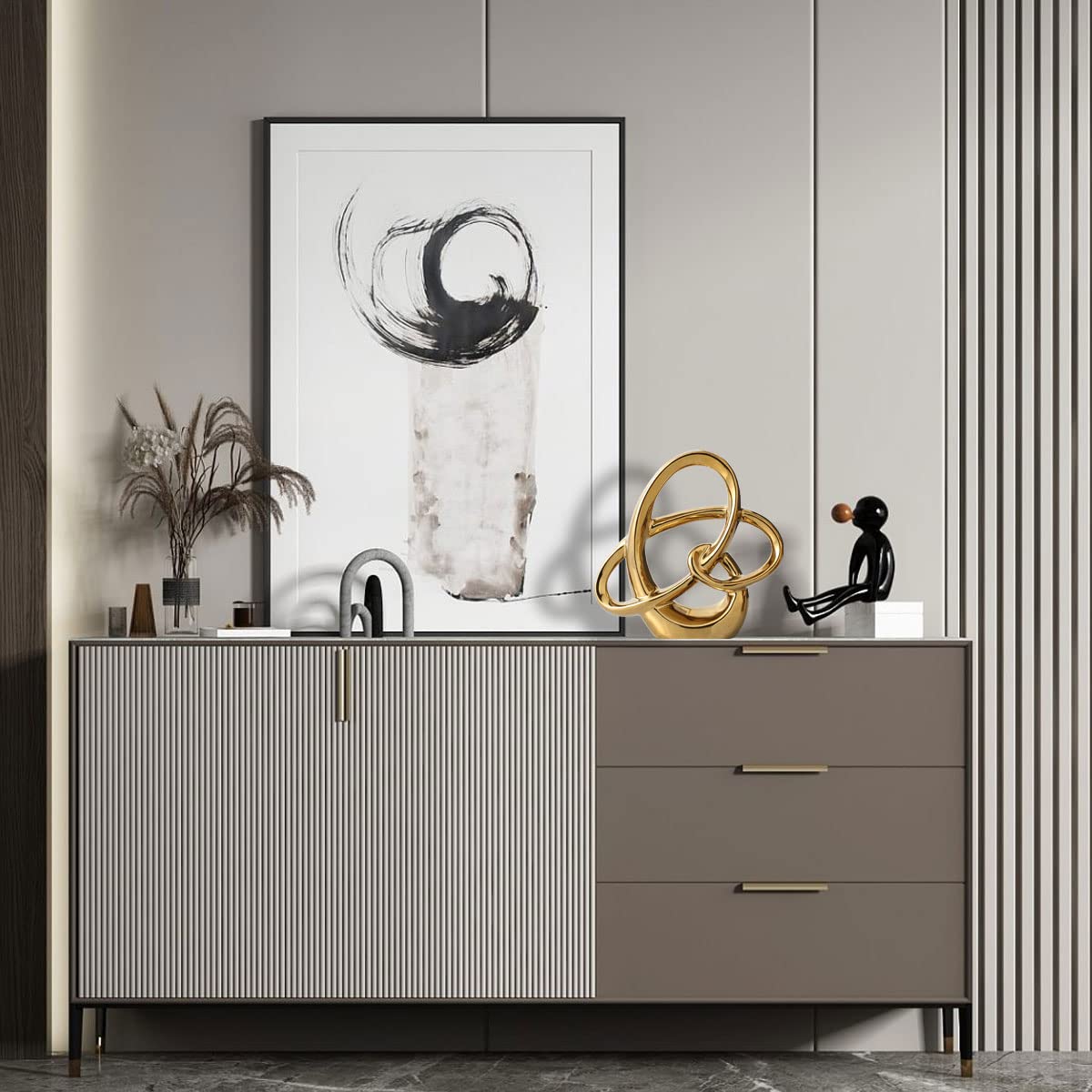 Modern Gold Knots Decor Ceramic Statue - Abstract Home Accent & Tabletop Figurine for Living Room, Bedroom, Bathroom, Office, Shelf, Mantel - Wedding, Coffee Table, Dining Room Centerpiece Decoration