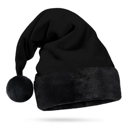 Hexonomy All Black Santa Hat - Black Furry Trim, Faux Fur - Gothic Xmas, Spooky Goth Decor, Delux Christmas Hat - Adult, 1 Size